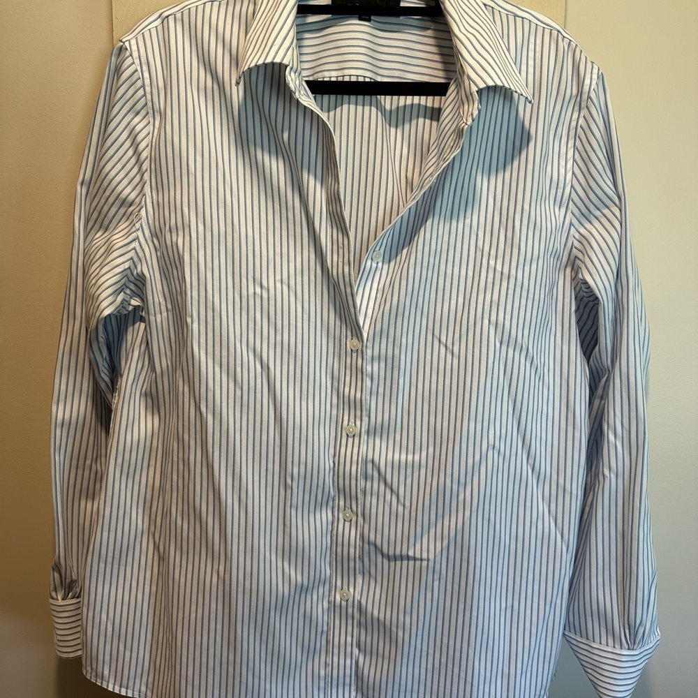 Jones New York Blue Striped Blouse Classic Cotton Top